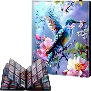 9 Pocket Trading Card Binder, Card Collection Binder for TCG, MTG, Sports Cards, Baseball, Hummingbird Colorful Flowers Trading Card Book Holder for Collectors, Top Loader Binder