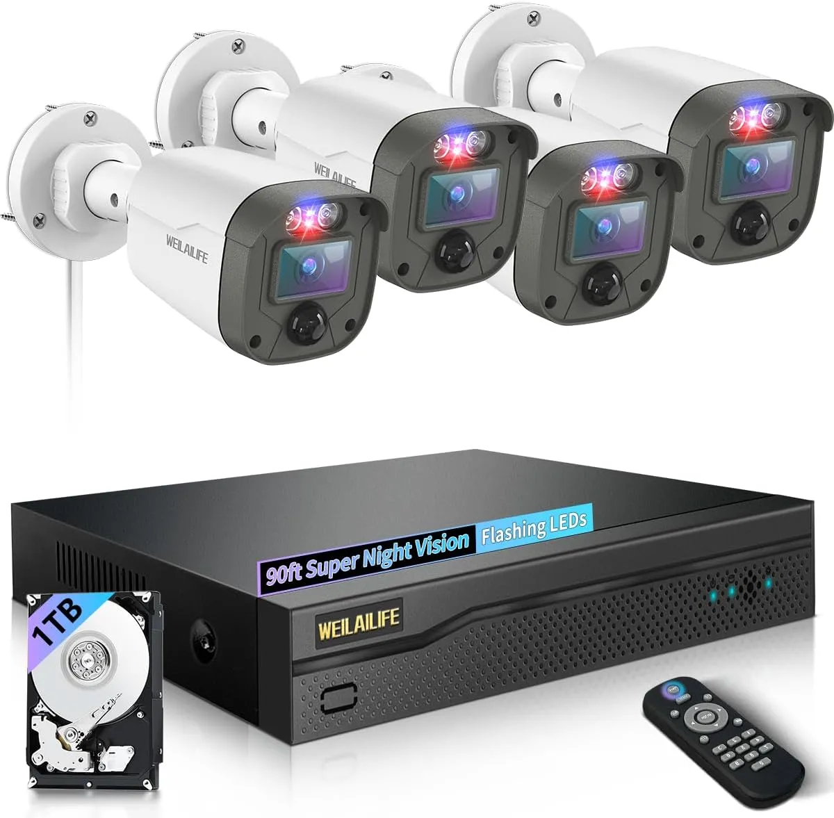 【90ft Super Night Vision】 5MP Outdoor Wired Security Camera System, Home Video Surveillance Systems, CCTV Cameras with DVR Recorder
