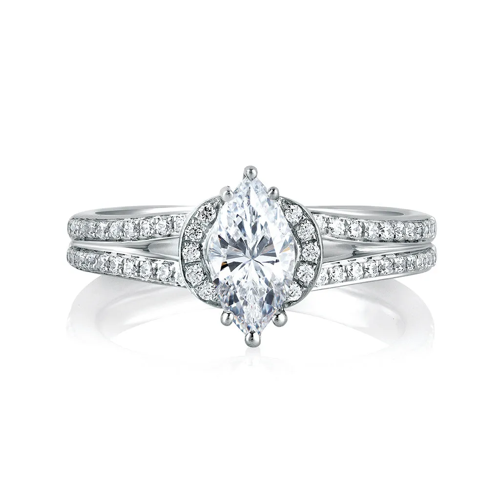 A. Jaffe Art Deco Diamond Engagement Ring Setting in White Gold