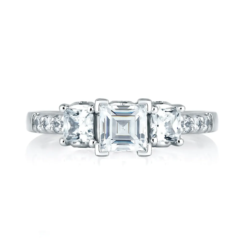 A. Jaffe Classics Three-Stone Diamond Engagement Ring Setting in White Gold
