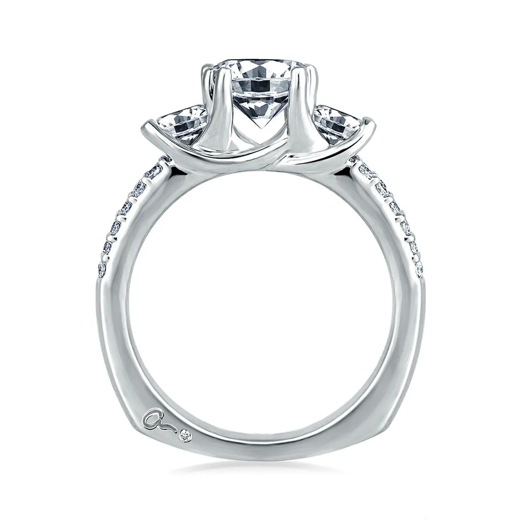 A. Jaffe Classics Three-Stone Diamond Engagement Ring Setting in White Gold