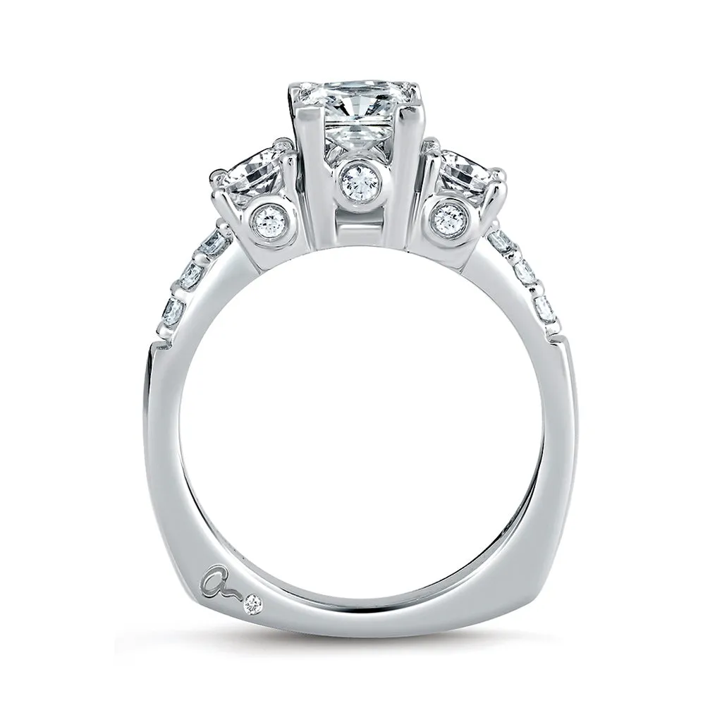 A. Jaffe Classics Three-Stone Diamond Engagement Ring Setting in White Gold