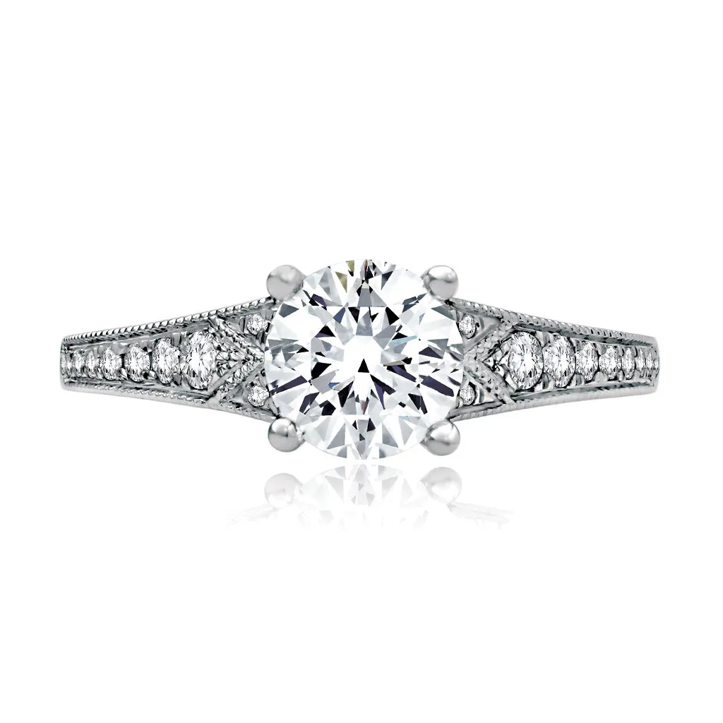 A. JAFFE Round Side Stone Diamond Engagement Ring Setting in 14K White Gold (.17ctw)