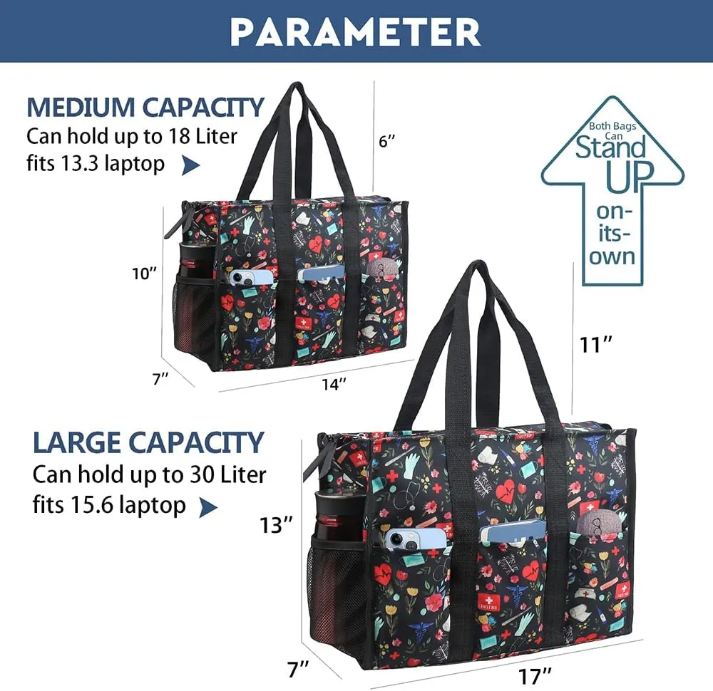 ABAMERICA Nurse Bags for Work: Multiple Pockets, Waterproof, Organizing Zip Top Clinical Bag for Nursing Students