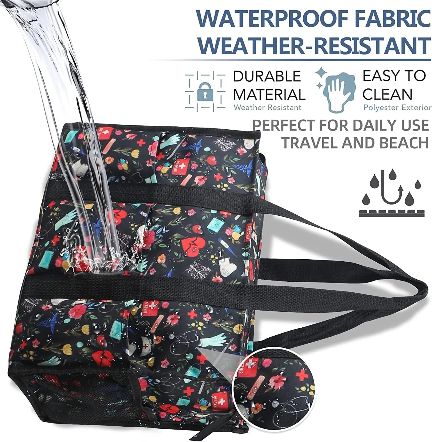 ABAMERICA Nurse Bags for Work: Multiple Pockets, Waterproof, Organizing Zip Top Clinical Bag for Nursing Students