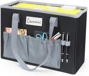 abcxgood Desktop File Organizer Box,Collapsible Hanging Filing Box,Home Office Document Storage Organizer with Front Pocket and Handles, Letter Size Folder. (BLACK)