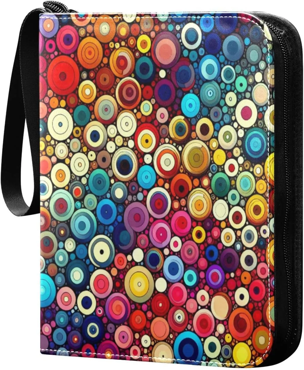 Abstract Circles Colorful Card Binder 4 Pocket Trading Card Album Fits 400 Sports/Game Cards, PU Cover 3 Ring Card Collection with 50 Removable Sleeves