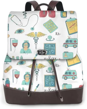abstraction biology chemistry4 Print Adjustable Casual Travel Hiking Knapsacks Leather Backpack Purse Laptop Rucksack Bag
