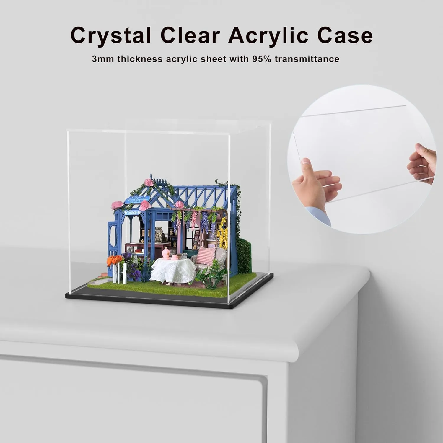 Acrylic Display Case for Miniature Dollhouse, Sturdy Transparent Dust Cover for DIY Crafts House Kit, Dustproof Acrylic Box for Tiny House Kit, 12×10×12 inch
