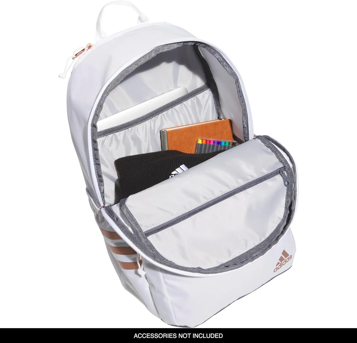 adidas Classic 3-Stripe Durable Backpack Student Athletic Sport Laptop Book Bag, White/Rose Gold/Onix Grey/5.0, One Size