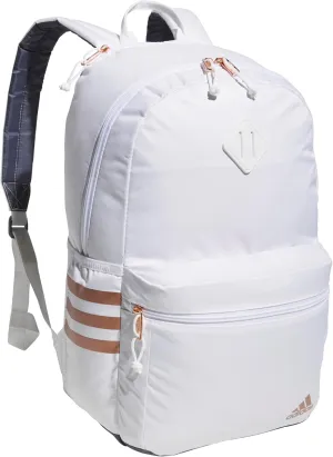 adidas Classic 3-Stripe Durable Backpack Student Athletic Sport Laptop Book Bag, White/Rose Gold/Onix Grey/5.0, One Size