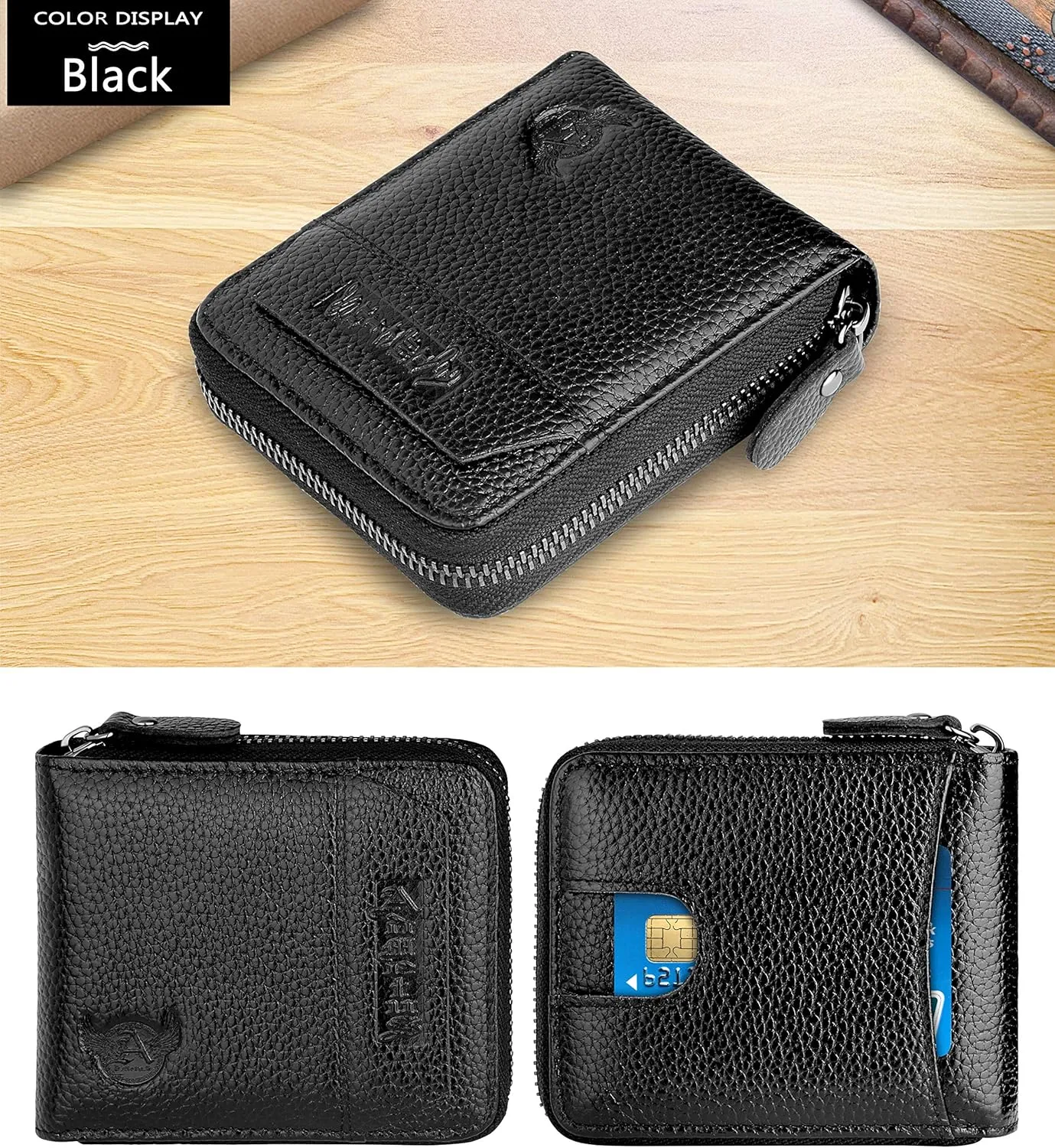 Admetus Men's Genuine Leather Short Zip-around Bifold Wallet