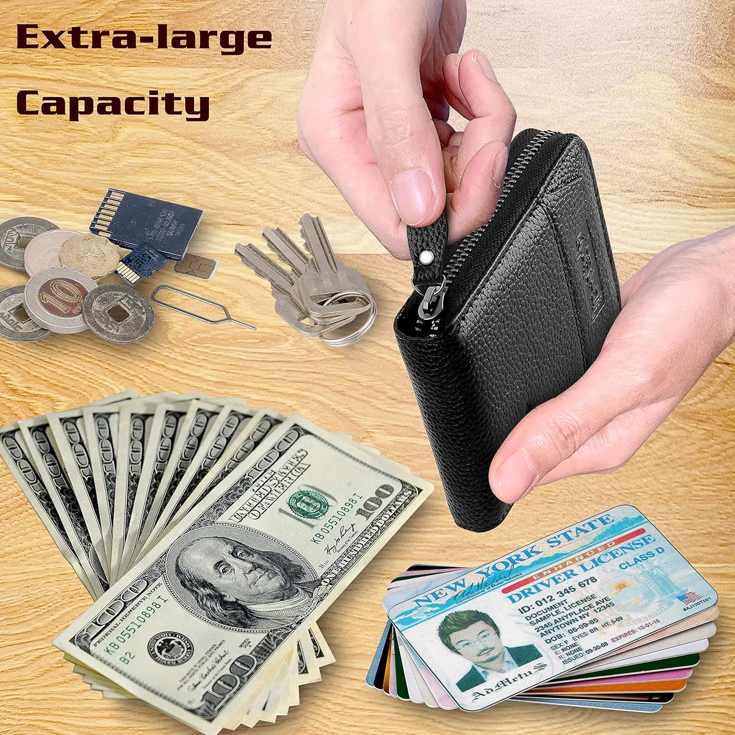 Admetus Men's Genuine Leather Short Zip-around Bifold Wallet