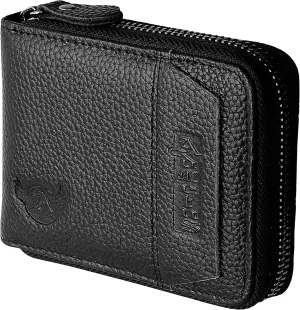 Admetus Men's Genuine Leather Short Zip-around Bifold Wallet