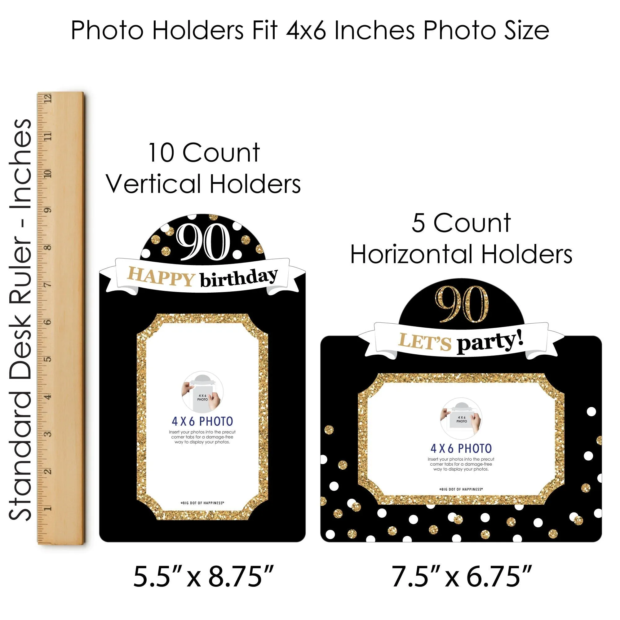 Adult 90th Birthday - Gold - Birthday Party Picture Centerpiece Sticks - Photo Table Toppers - 15 Pieces