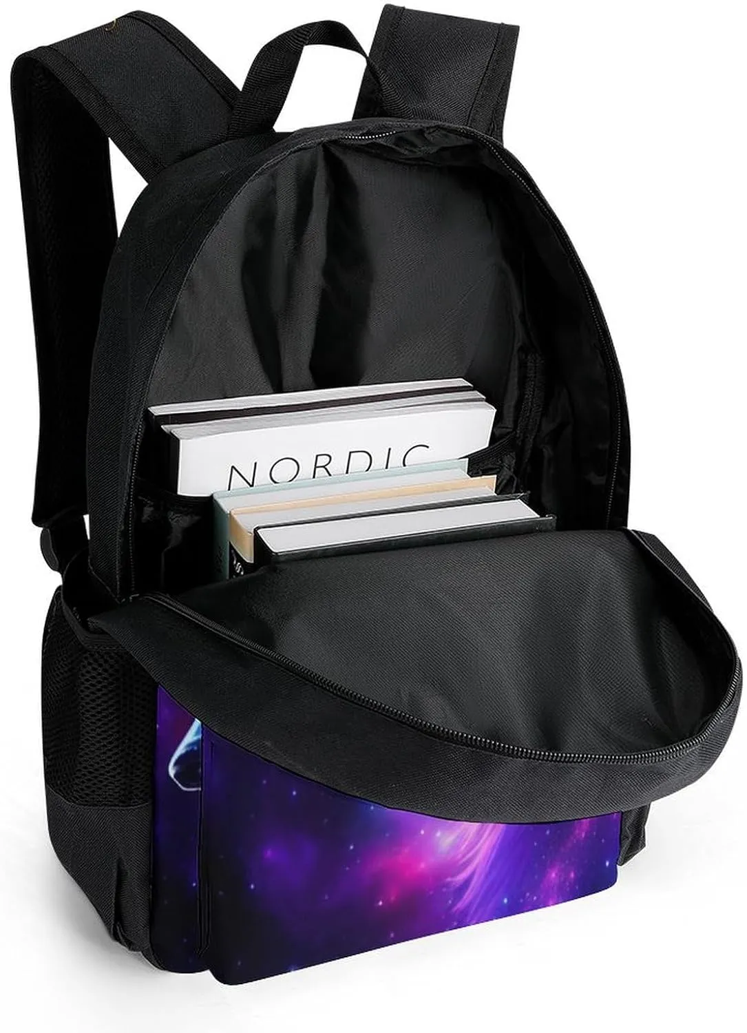 Adults Lightweight Galaxy Wolf Magical Space Art Rucksacks Large Capacity Bookbag With Adjustable Shoulder Straps for Trekking Outdoors Bicycle