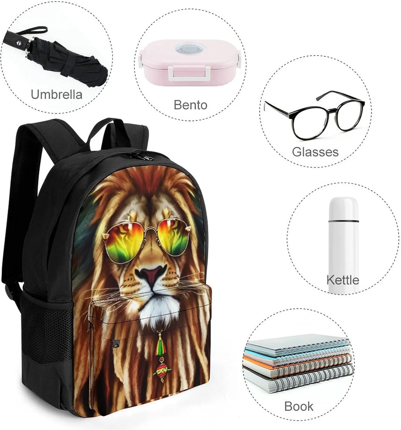 Adults Lightweight Rasta Lion Of Judah Art Rucksacks Large Capacity Bookbag With Adjustable Shoulder Straps for Trekking Outdoors Bicycle