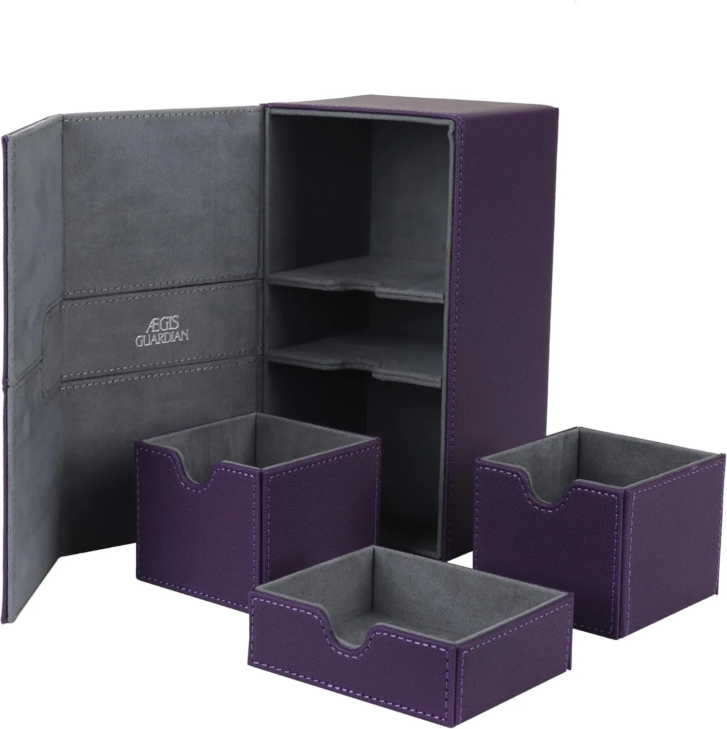 AEGIS GUARDIAN Card Deck Box for MTG with 3 Tray Commander Deck Box Hold 200  Double Sleeved Cards, PU Leather 7 Strong Magnets Card Storage Box Deck Game Case for TCG CCG, Purple