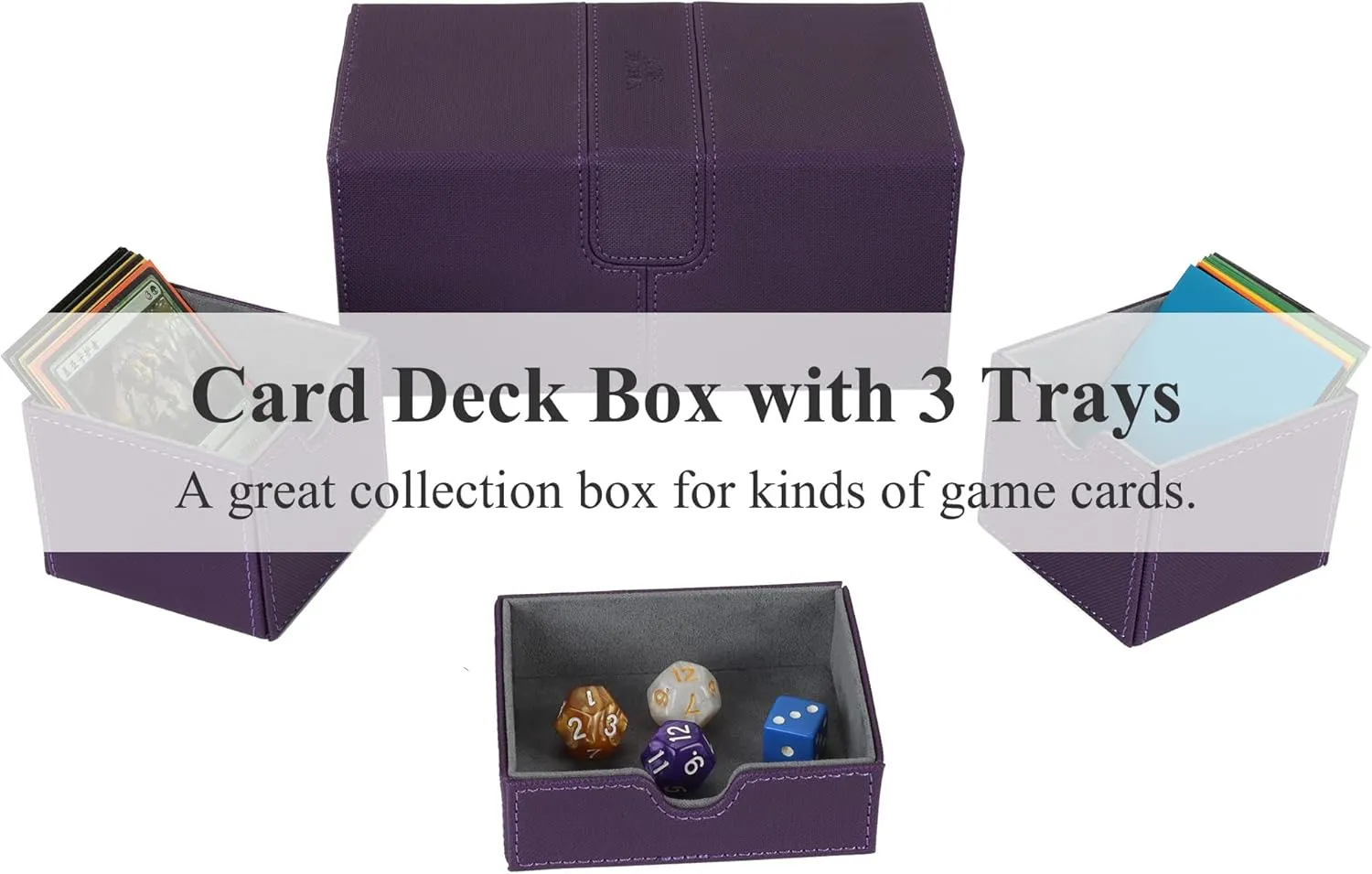 AEGIS GUARDIAN Card Deck Box for MTG with 3 Tray Commander Deck Box Hold 200  Double Sleeved Cards, PU Leather 7 Strong Magnets Card Storage Box Deck Game Case for TCG CCG, Purple