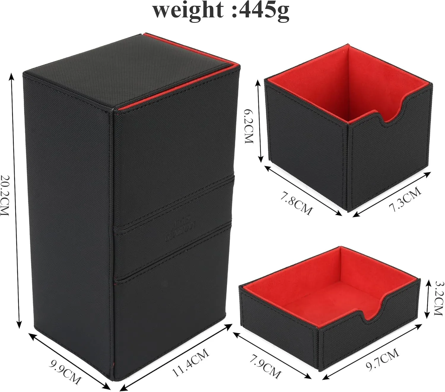 AEGIS GUARDIAN Card Deck Box for MTG with 3 Tray Commander Deck Box Hold 200  Double Sleeved Cards, PU Leather 7 Strong Magnets Card Storage Box Deck Game Case for TCG CCG, Red Ineer