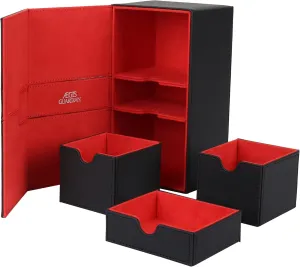 AEGIS GUARDIAN Card Deck Box for MTG with 3 Tray Commander Deck Box Hold 200  Double Sleeved Cards, PU Leather 7 Strong Magnets Card Storage Box Deck Game Case for TCG CCG, Red Ineer