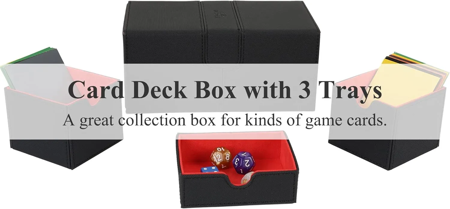AEGIS GUARDIAN Card Deck Box for MTG with 3 Tray Commander Deck Box Hold 200  Double Sleeved Cards, PU Leather 7 Strong Magnets Card Storage Box Deck Game Case for TCG CCG, Red Ineer