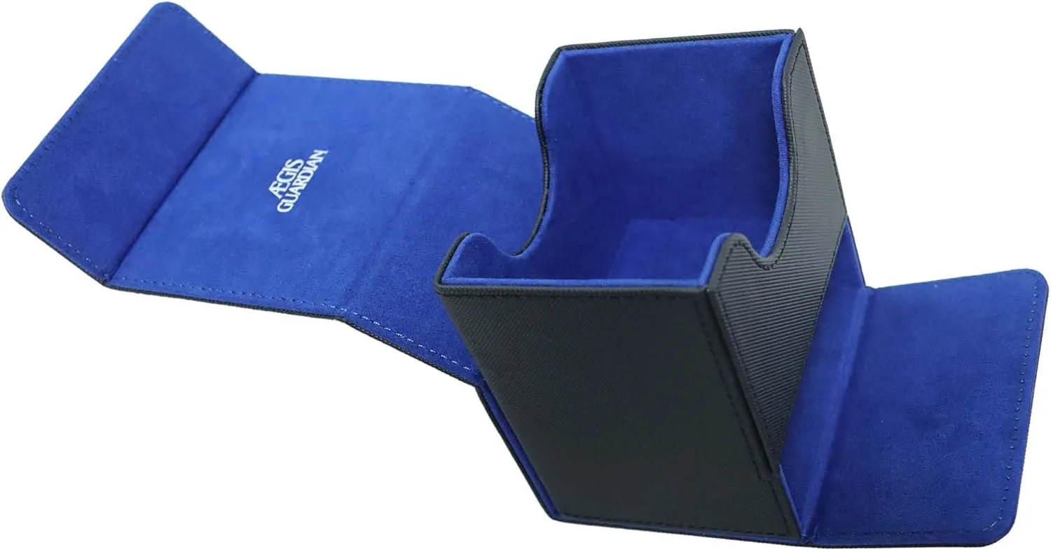AEGIS GUARDIAN Card Deck Box with Dice Tray for MTG Cards, Commander Deck Box fit 150  Sleeved Cards, PU Leather Card Storage Box Strong Magnet Deck Game Case for TCG CCG, Black and Blue