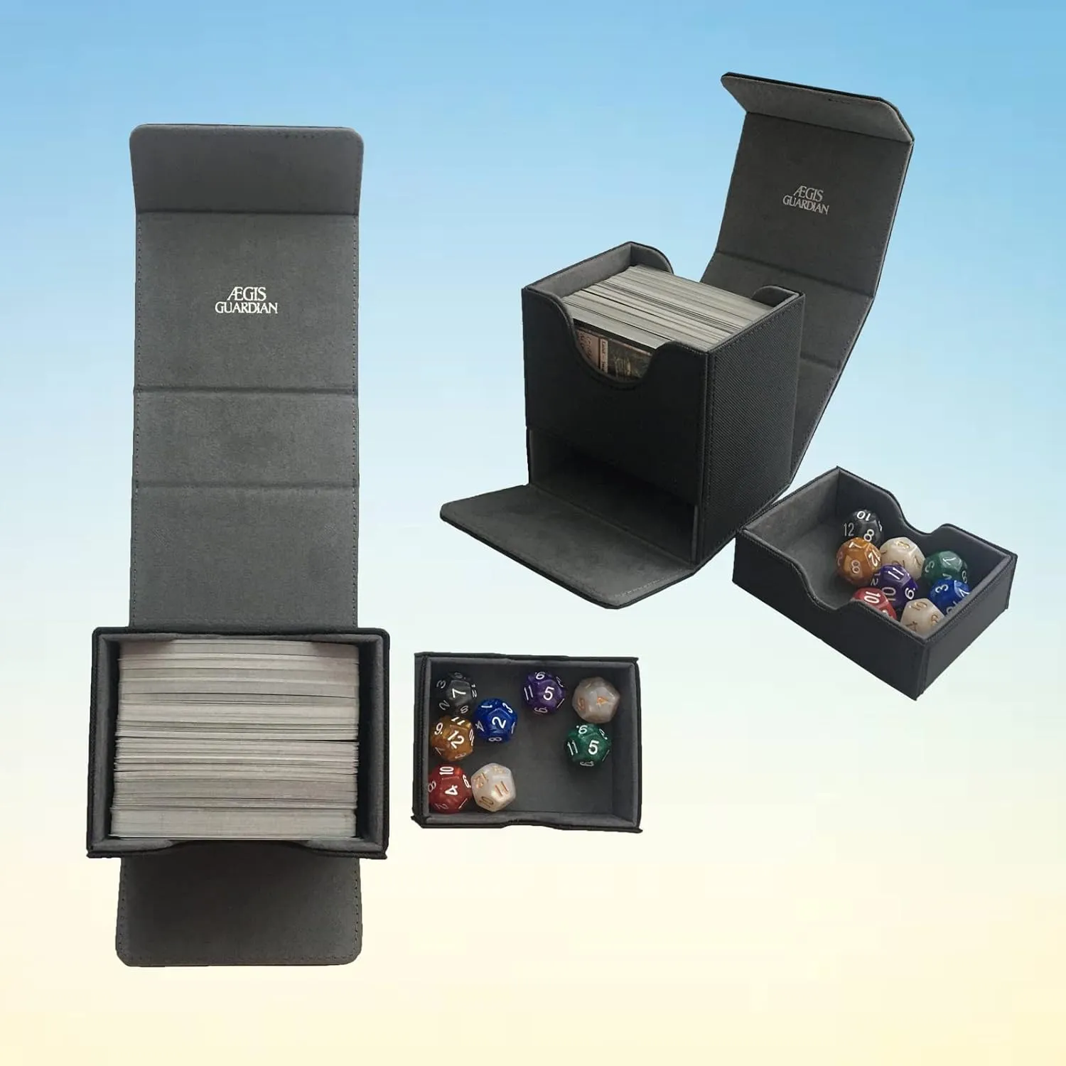 AEGIS GUARDIAN Card Deck Box with Dice Tray for MTG Cards, Commander Deck Box fit 150  Sleeved Cards, PU Leather Card Storage Box Strong Magnet Deck Game Case for TCG CCG, Black