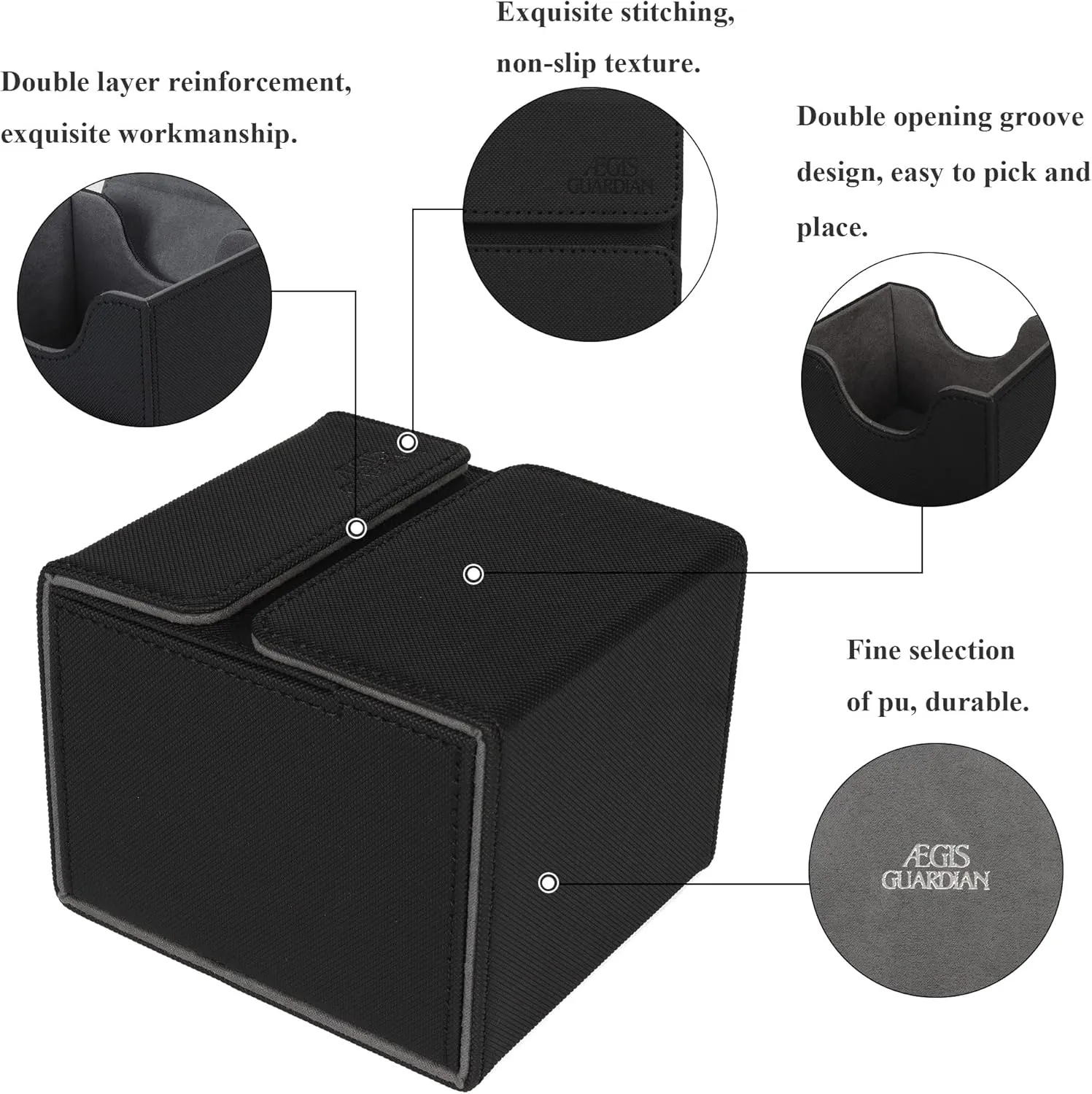 AEGIS GUARDIAN Card Deck Box with Dice Tray for MTG Cards, Commander Deck Box fit 150  Sleeved Cards, PU Leather Card Storage Box Strong Magnet Deck Game Case for TCG CCG, Black