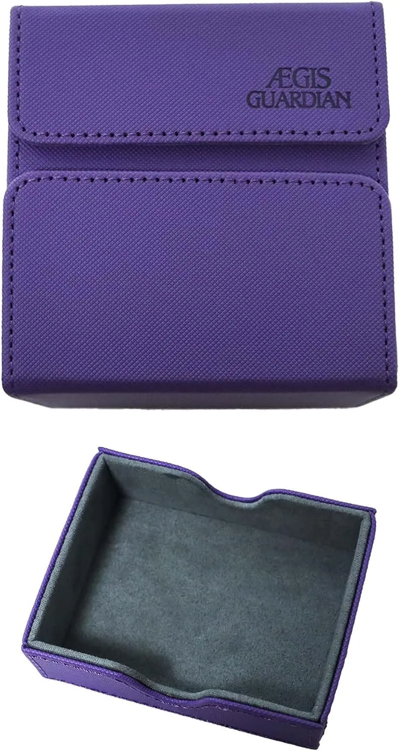 AEGIS GUARDIAN Card Deck Box with Dice Tray for MTG Cards, Commander Deck Box fit 150  Sleeved Cards, PU Leather Card Storage Box Strong Magnet Deck Game Case for TCG CCG, Purple and Gray