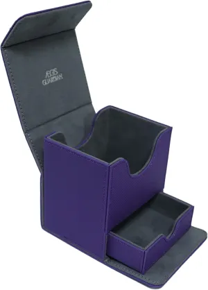 AEGIS GUARDIAN Card Deck Box with Dice Tray for MTG Cards, Commander Deck Box fit 150  Sleeved Cards, PU Leather Card Storage Box Strong Magnet Deck Game Case for TCG CCG, Purple and Gray