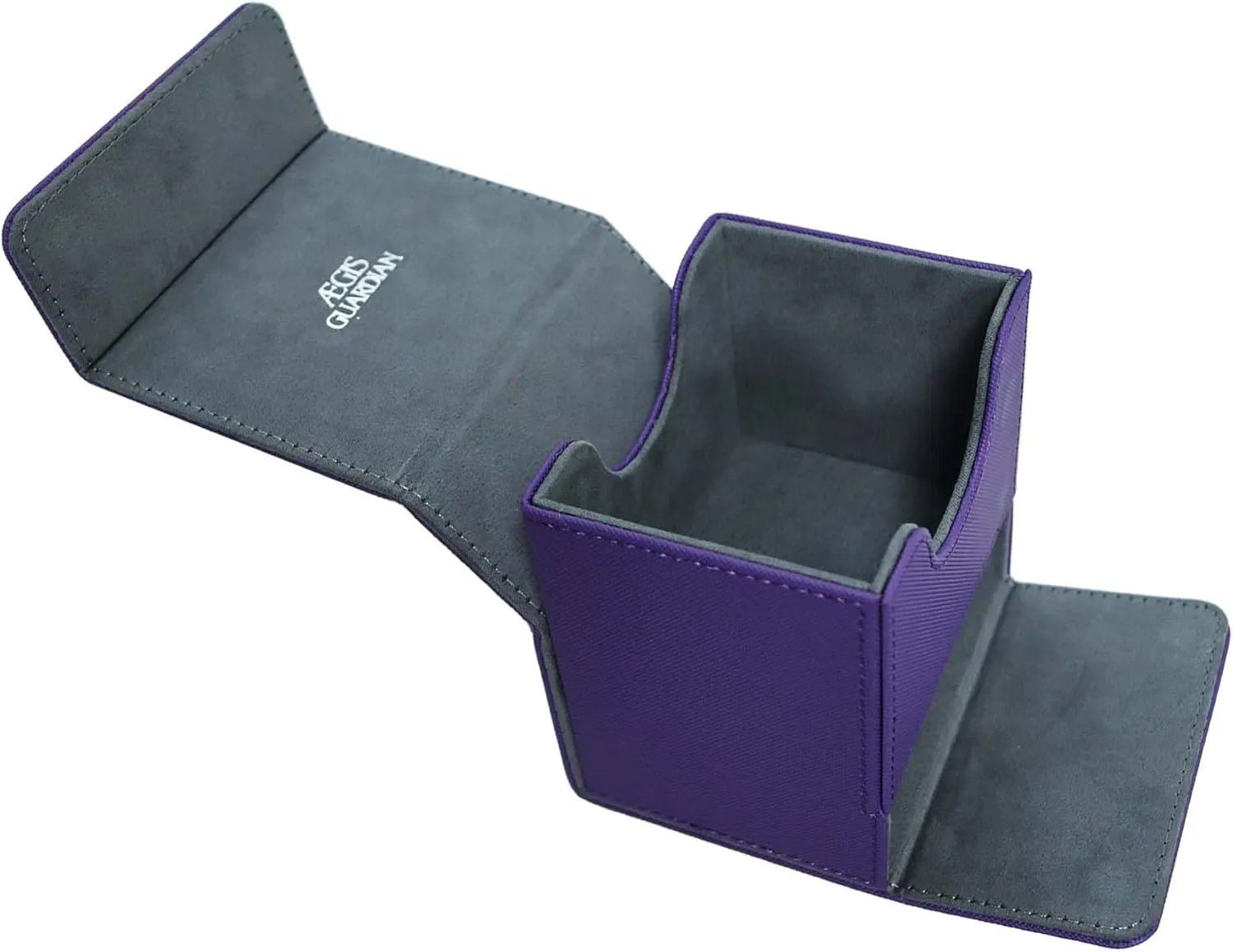 AEGIS GUARDIAN Card Deck Box with Dice Tray for MTG Cards, Commander Deck Box fit 150  Sleeved Cards, PU Leather Card Storage Box Strong Magnet Deck Game Case for TCG CCG, Purple and Gray
