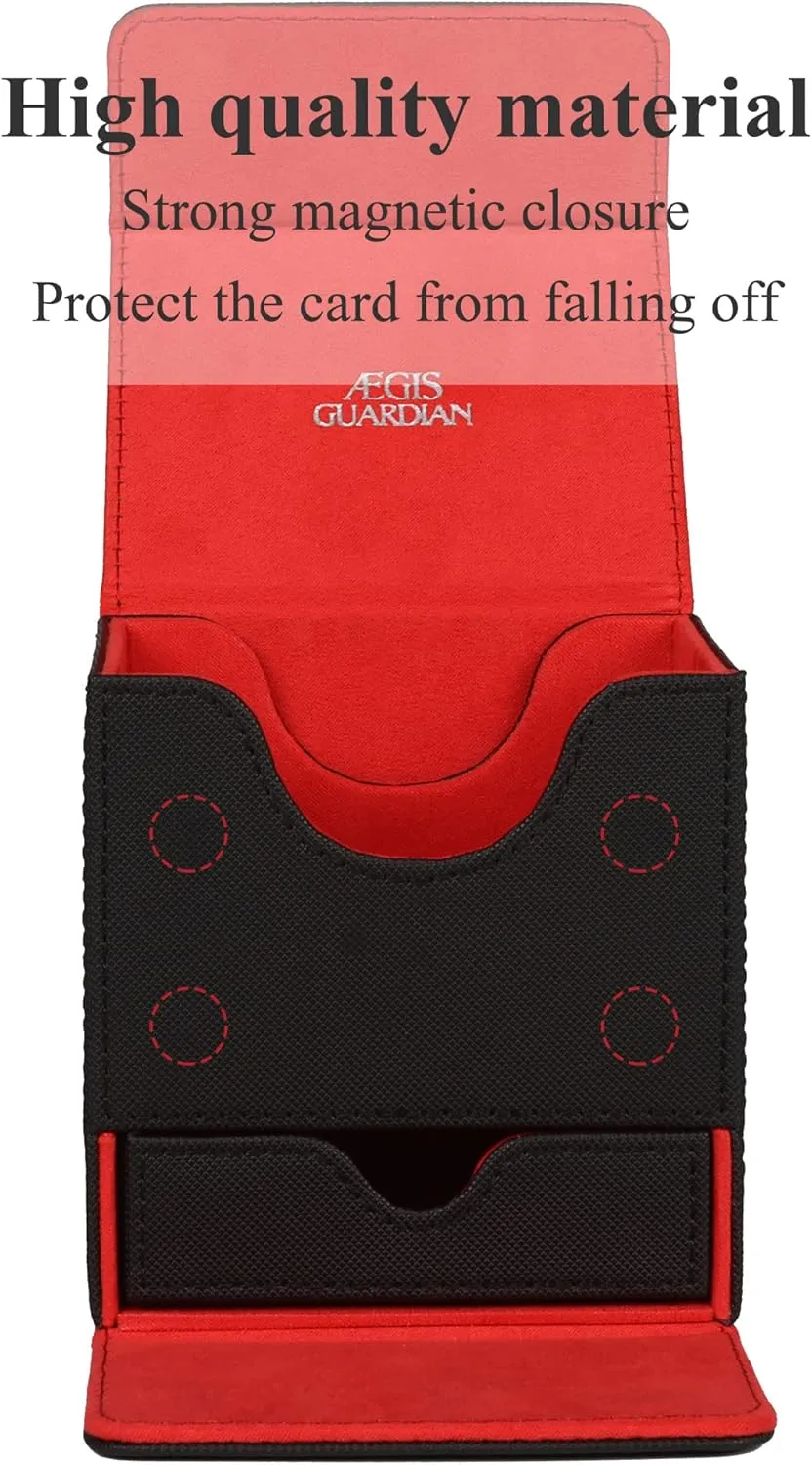 AEGIS GUARDIAN Card Deck Box with Dice Tray for MTG Cards, Commander Deck Box fit 150  Sleeved Cards, PU Leather Card Storage Box Strong Magnet Deck Game Case for TCG CCG, Red Ineer