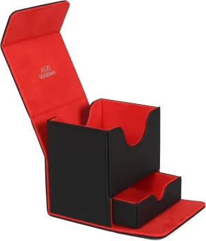AEGIS GUARDIAN Card Deck Box with Dice Tray for MTG Cards, Commander Deck Box fit 150  Sleeved Cards, PU Leather Card Storage Box Strong Magnet Deck Game Case for TCG CCG, Red Ineer