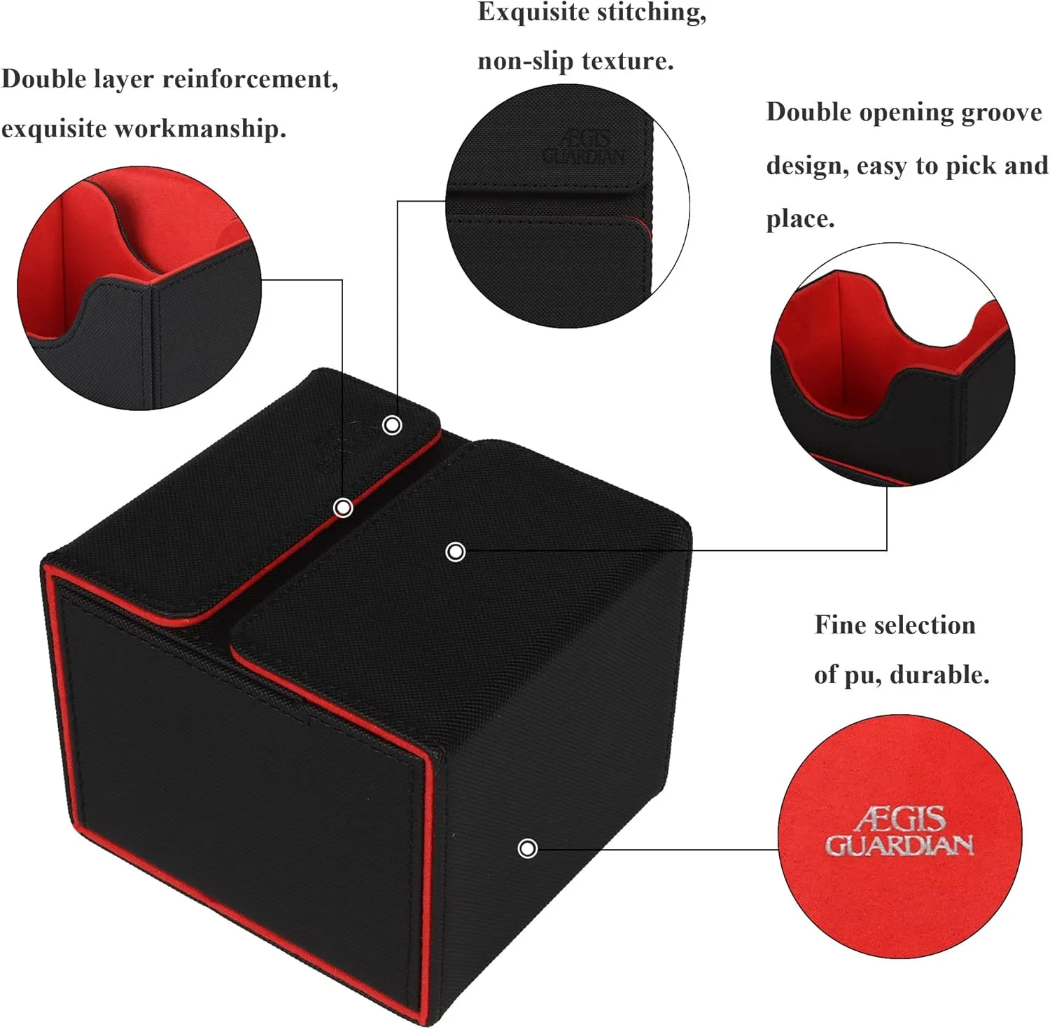 AEGIS GUARDIAN Card Deck Box with Dice Tray for MTG Cards, Commander Deck Box fit 150  Sleeved Cards, PU Leather Card Storage Box Strong Magnet Deck Game Case for TCG CCG, Red Ineer