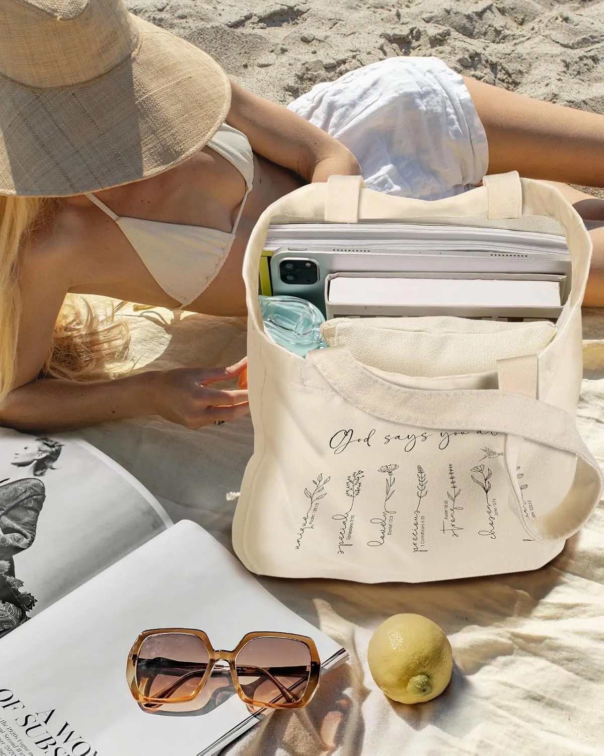Aesthetic 2 Pack Canvas Tote Bag - with Makeup Zipper Pouch for Women Bag for Shopping, Gym, Travel, Vacation