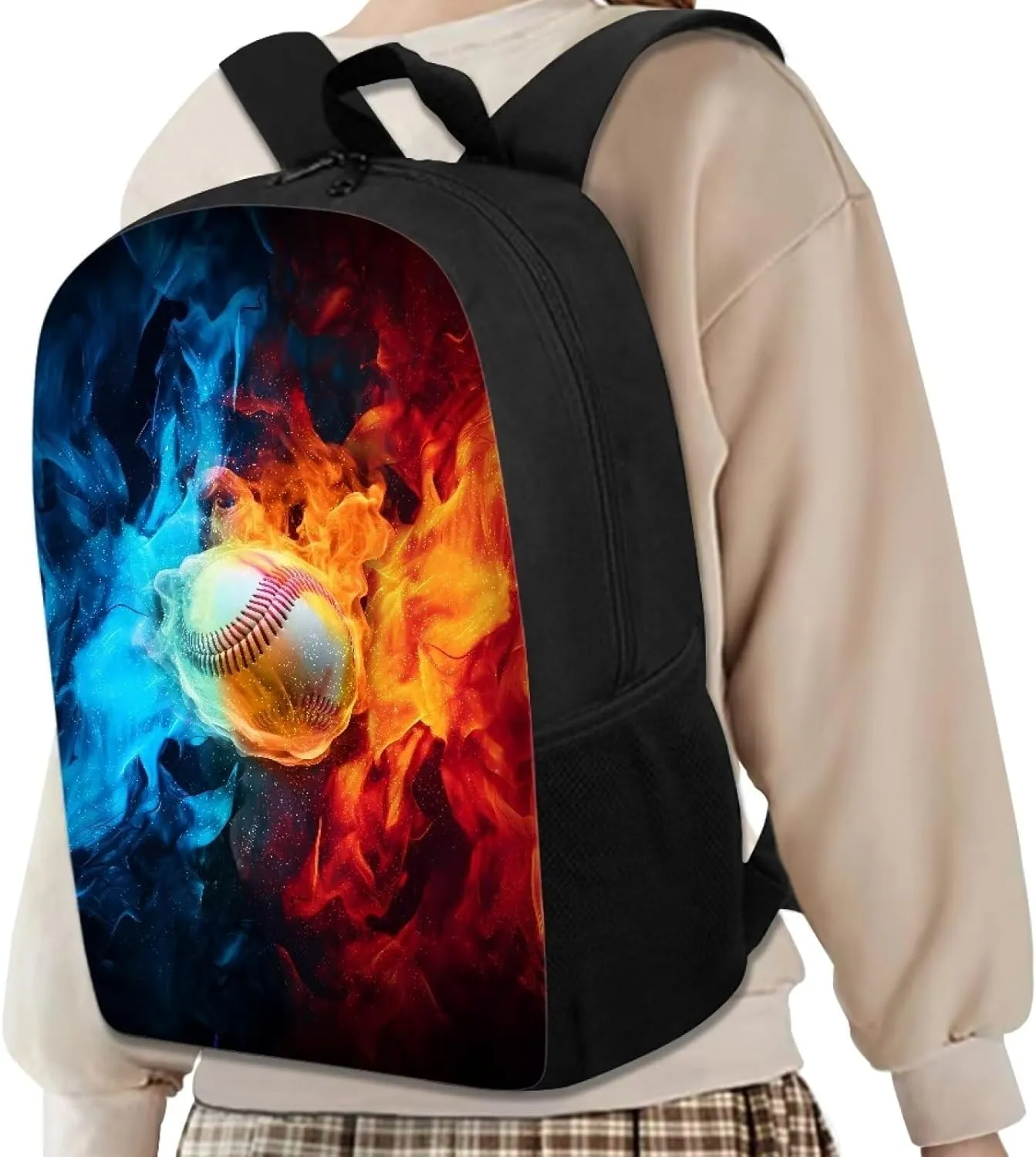 Aesthetic Burning Baseball Backpack for Primary Middle Hight School Boys Girls School Bag with Padded Straps Kids Travel Lightweight Laptop