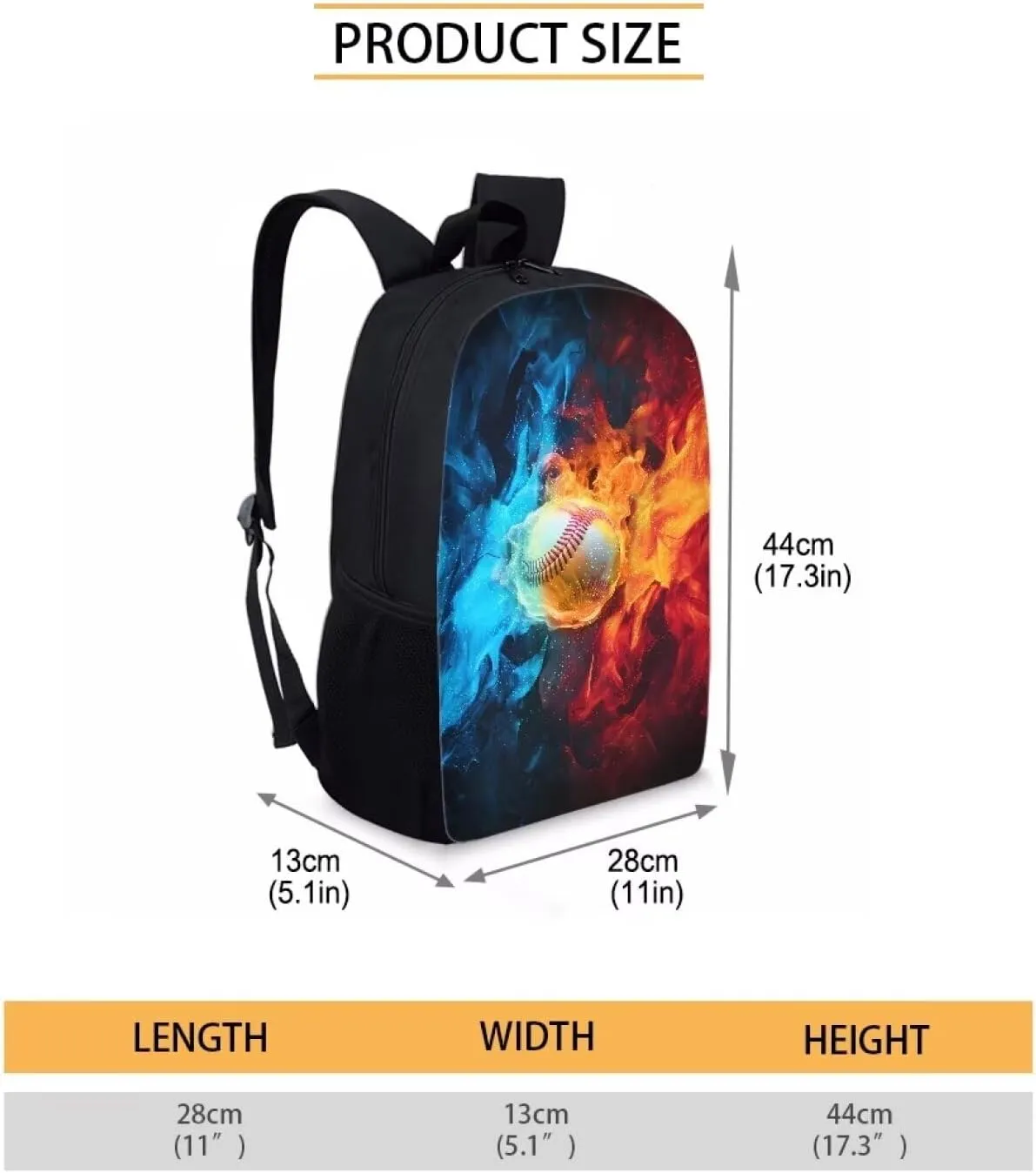 Aesthetic Burning Baseball Backpack for Primary Middle Hight School Boys Girls School Bag with Padded Straps Kids Travel Lightweight Laptop