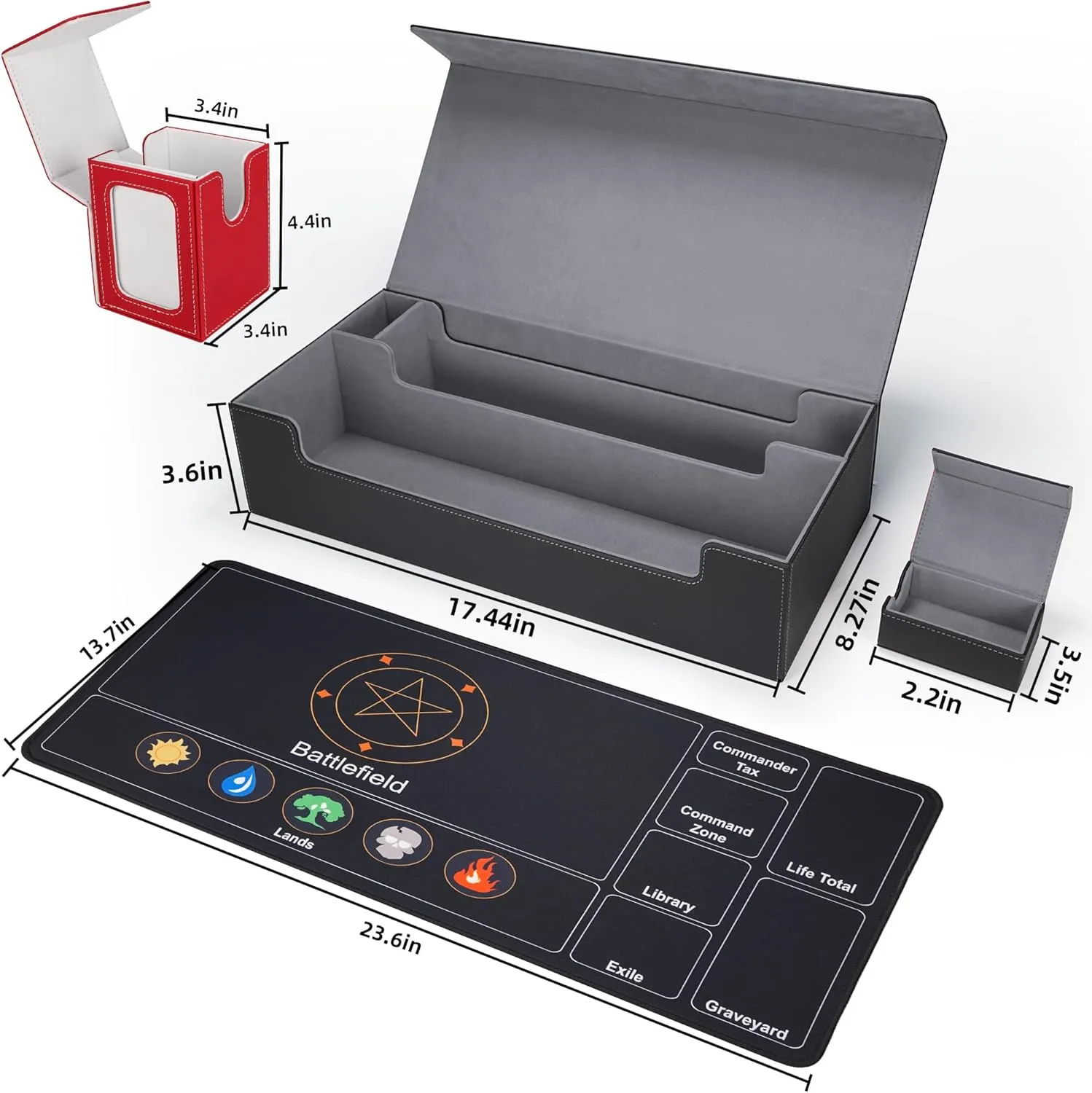 AFIING MTG Deck Box 6 In1 with MTG Playma,Premium Card Storage Box with 5 Pcs MTG Deck Box Holds 2400  Trading Cards, Large TCG Card Deck Case for Magic Yugioh Sports Cards (Black&Grye)