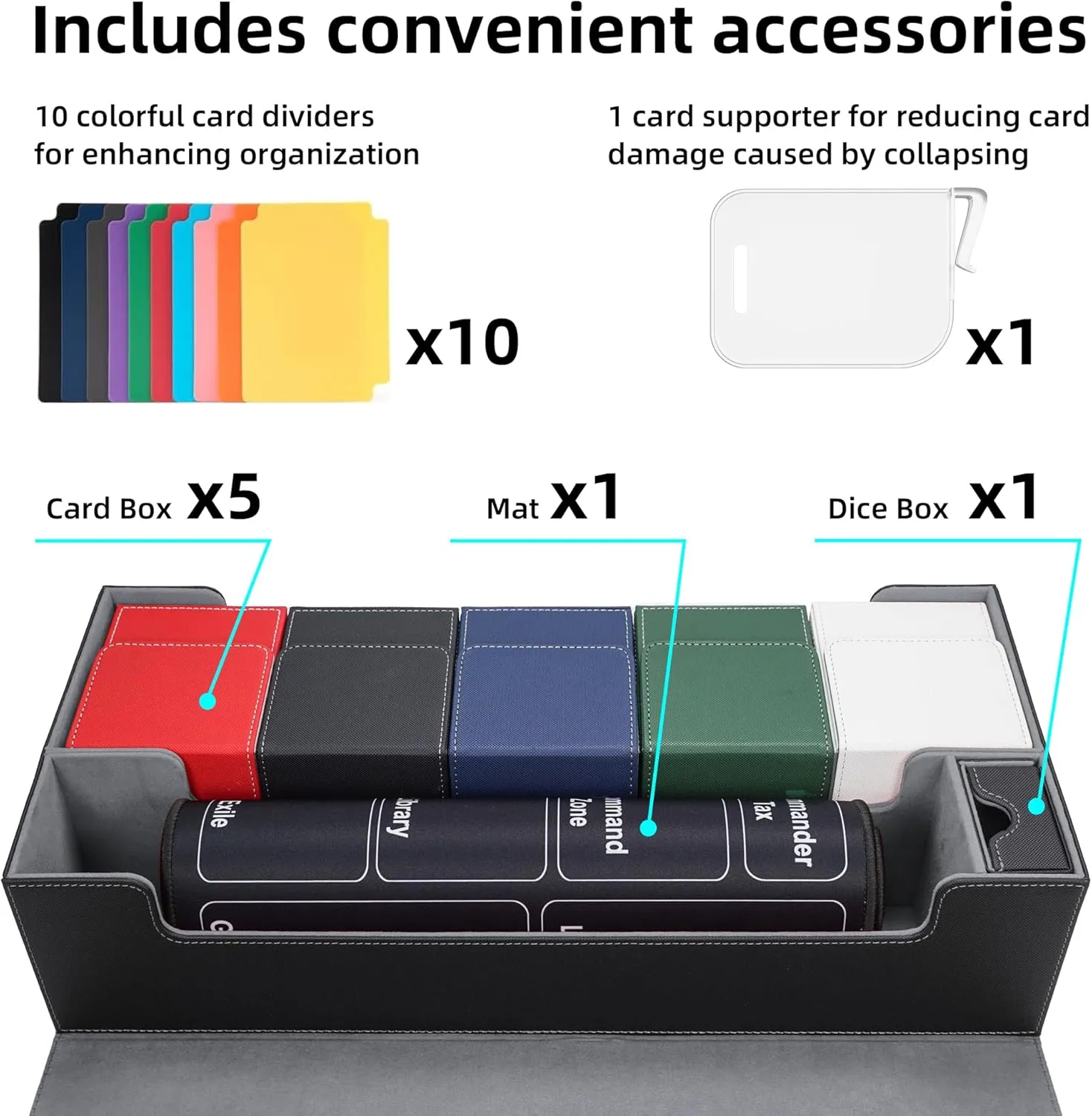 AFIING MTG Deck Box 6 In1 with MTG Playma,Premium Card Storage Box with 5 Pcs MTG Deck Box Holds 2400  Trading Cards, Large TCG Card Deck Case for Magic Yugioh Sports Cards (Black&Grye)