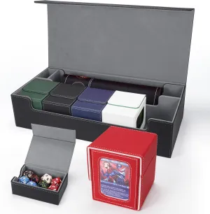 AFIING MTG Deck Box 6 In1 with MTG Playma,Premium Card Storage Box with 5 Pcs MTG Deck Box Holds 2400  Trading Cards, Large TCG Card Deck Case for Magic Yugioh Sports Cards (Black&Grye)