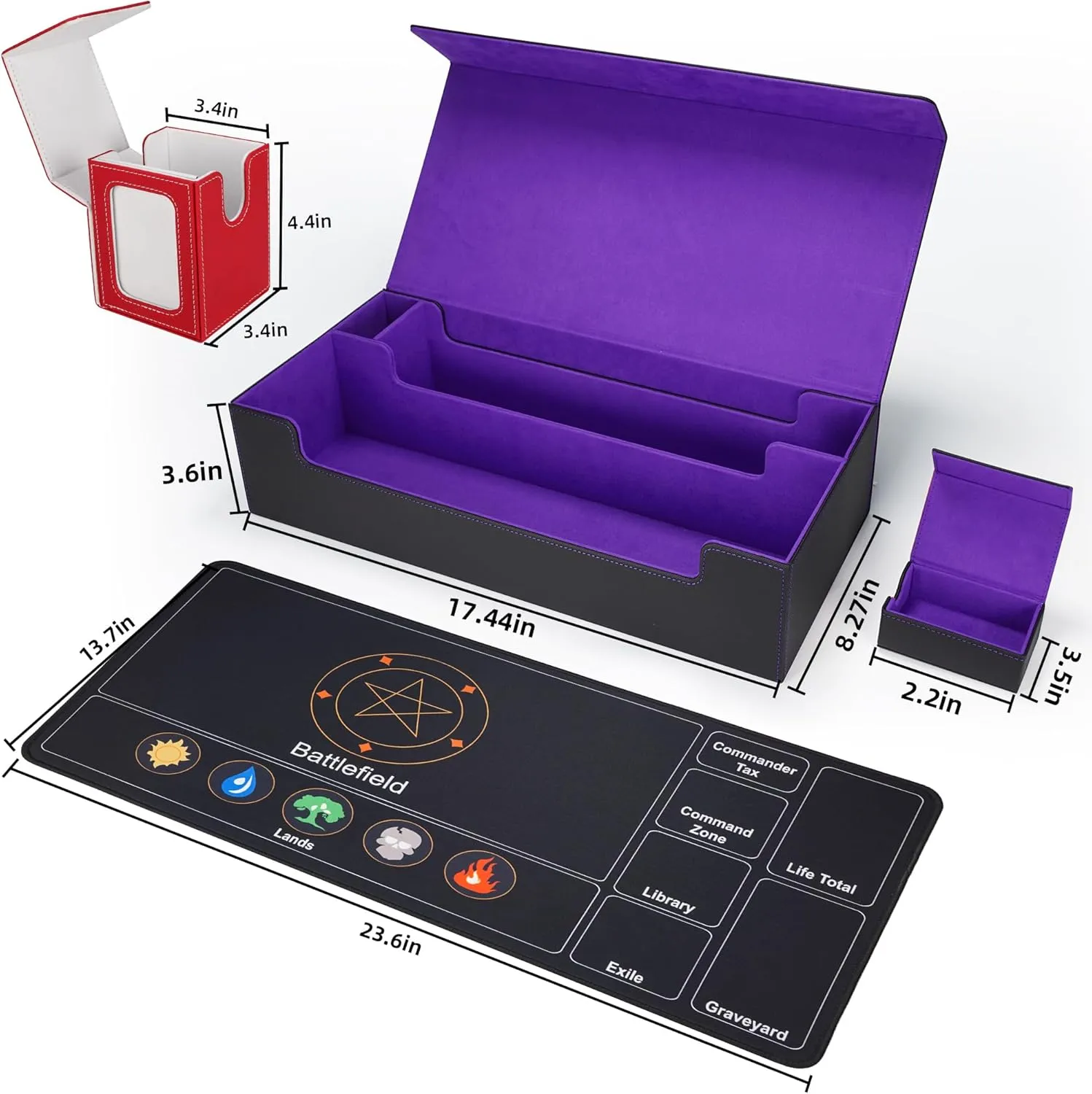 AFIING MTG Deck Box 6 In1 with MTG Playma,Premium Card Storage Box with 5 Pcs MTG Deck Box Holds 2400  Trading Cards, Large TCG Card Deck Case for Magic Yugioh Sports Cards (Black&Purple)