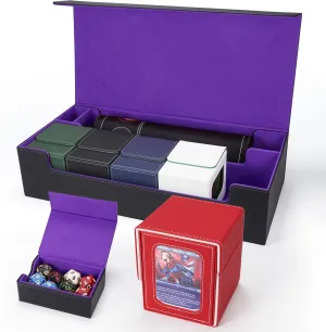 AFIING MTG Deck Box 6 In1 with MTG Playma,Premium Card Storage Box with 5 Pcs MTG Deck Box Holds 2400  Trading Cards, Large TCG Card Deck Case for Magic Yugioh Sports Cards (Black&Purple)