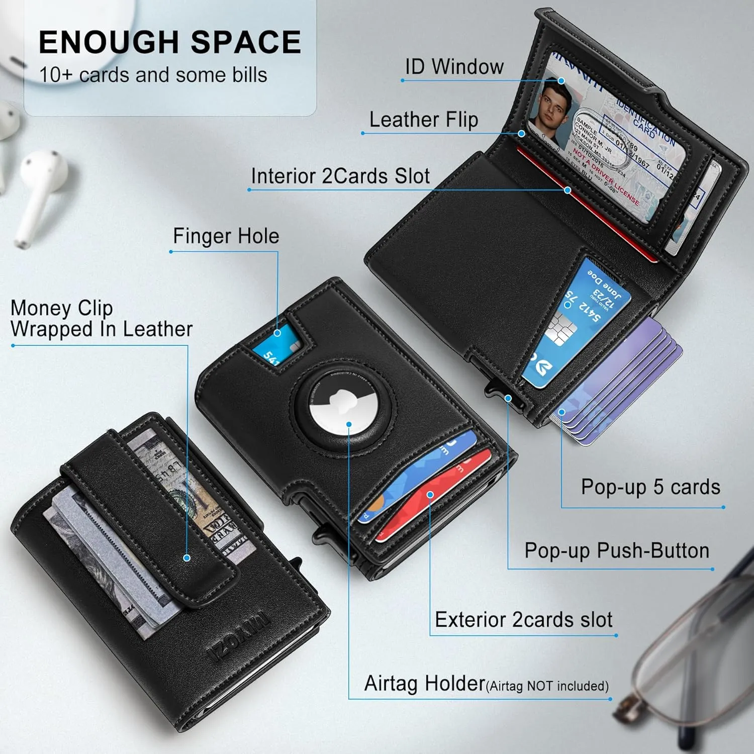 Airtag Wallet for Men,with Money Clip 10 Cards Metal Case Smart Slim Pop Up Credit Card Holder Flip with Magnetic Closure RFID Blocking wallet with Gift Box