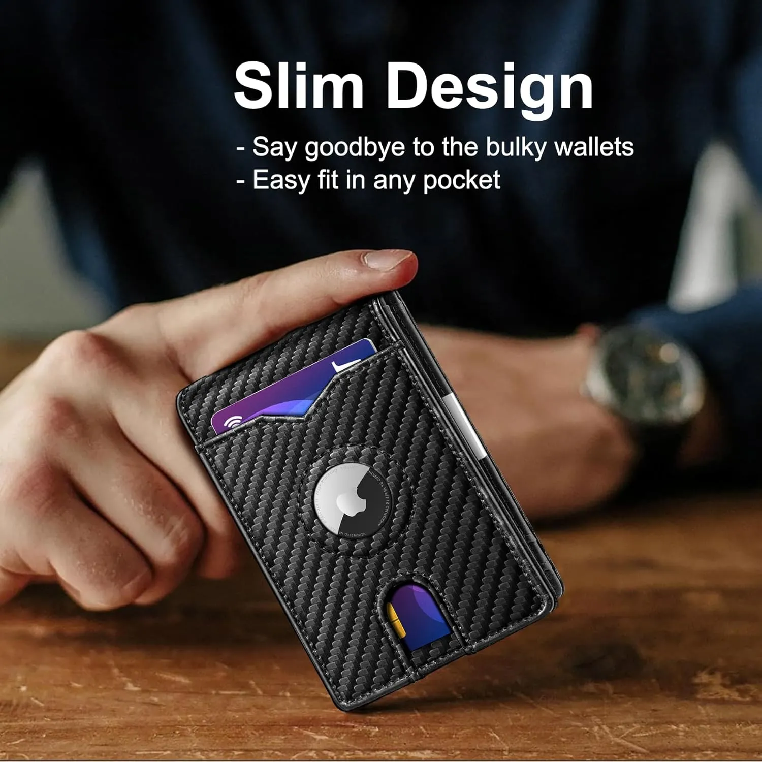 Airtag Wallet for Men,with Money Clip 11 Cards Slim Front Pocket Leather RFID Blocking Wallet with Gift Box