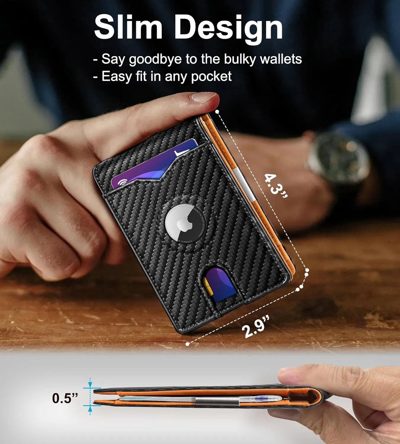 Airtag Wallet for Men,with Money Clip 11 Cards Slim Front Pocket Leather RFID Blocking Wallet with Gift Box