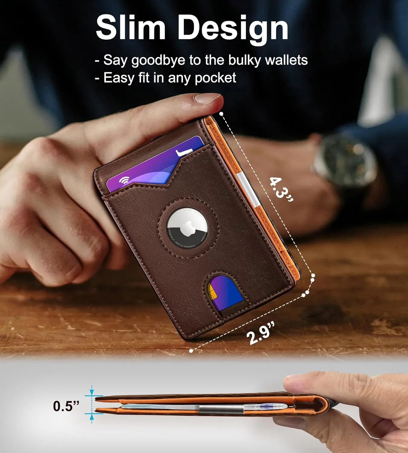 Airtag Wallet for Men,with Money Clip 11 Cards Slim Front Pocket Leather RFID Blocking Wallet with Gift Box
