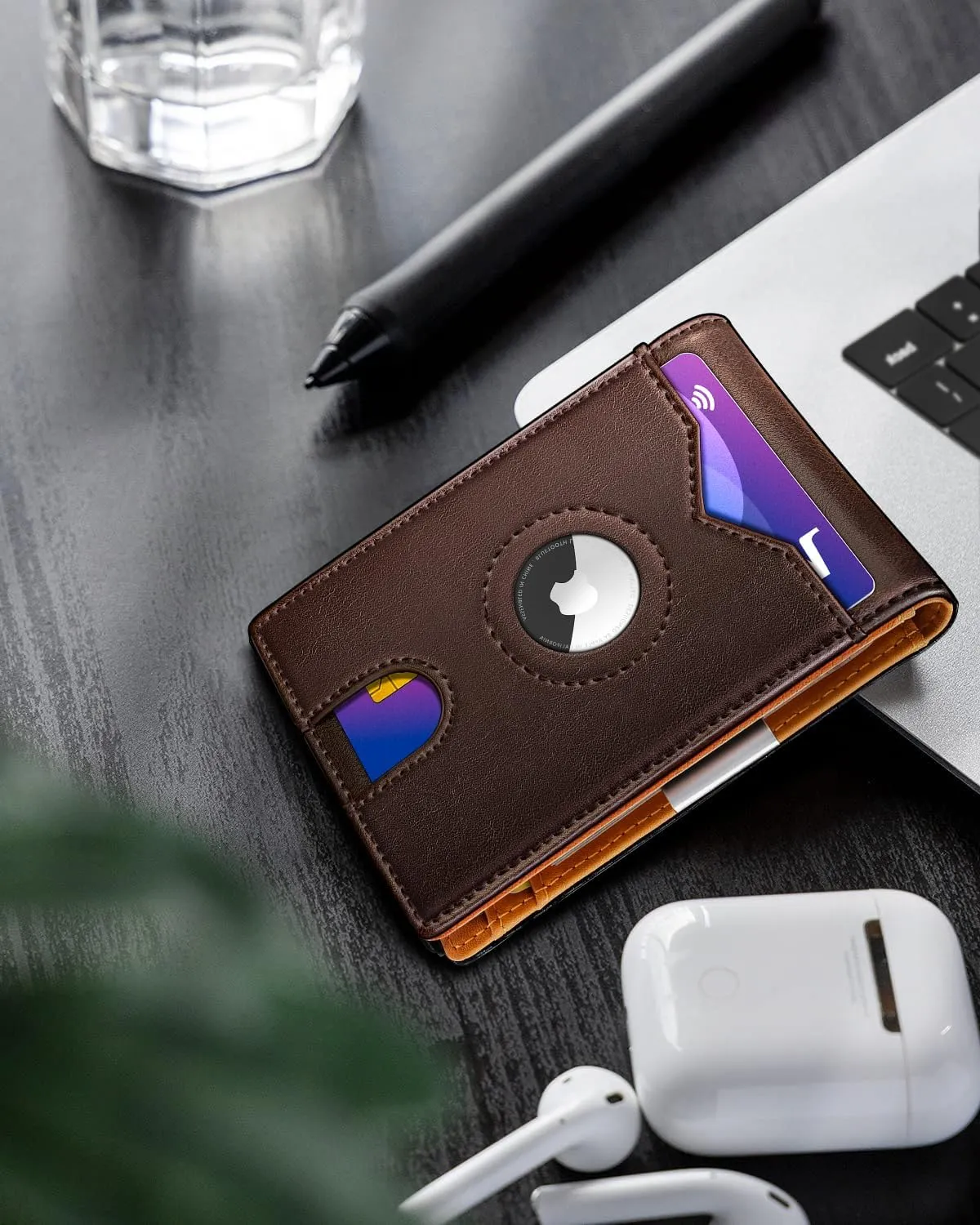 Airtag Wallet for Men,with Money Clip 11 Cards Slim Front Pocket Leather RFID Blocking Wallet with Gift Box