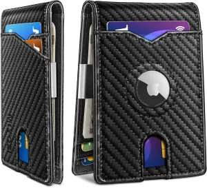Airtag Wallet for Men,with Money Clip 11 Cards Slim Front Pocket Leather RFID Blocking Wallet with Gift Box