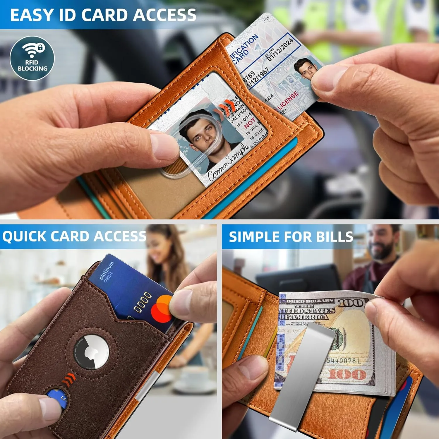 Airtag Wallet for Men,with Money Clip 11 Cards Slim Front Pocket Leather RFID Blocking Wallet with Gift Box
